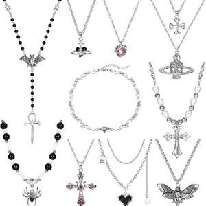 Sanfenly Vintage Gothic  for Women Punk Grunge Cross Heart Bat Necklace Se